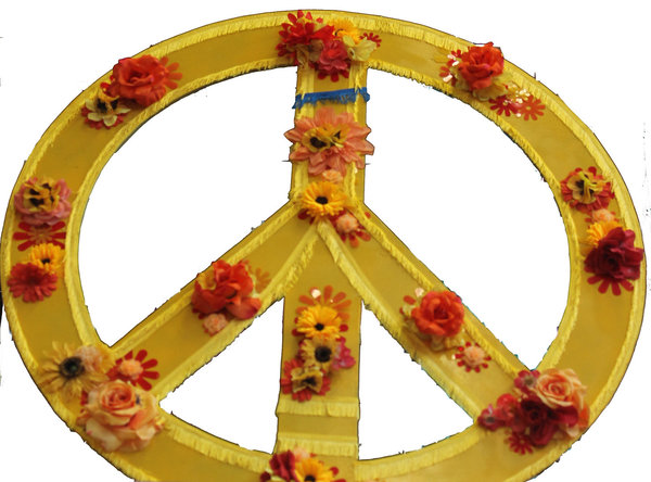 Decoratie Peace Teken decorstuk geel - huren