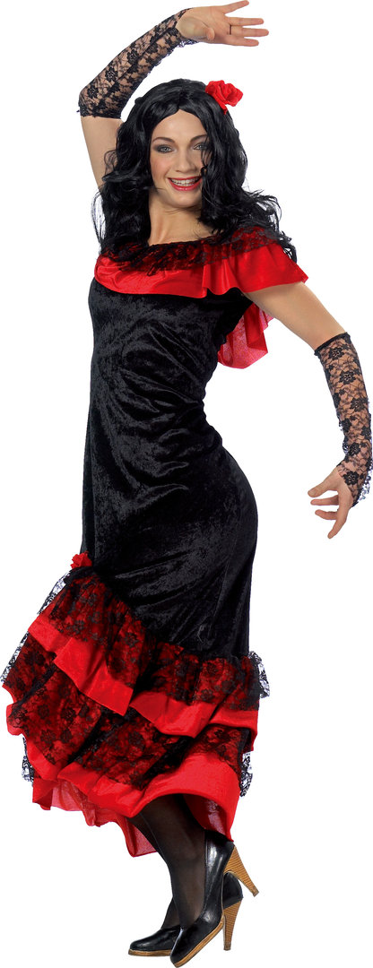 Spaanse jurk zwart rood fluweel - huren