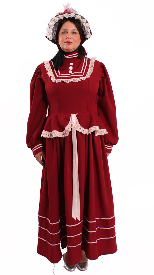 Afwijzen stok ouder Charles Dickens jurk donker bordeaux rood - huren - PartyCom Kledingverhuur